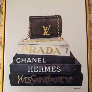 Luxury Fashion - Framed Art Canvas  - Designer Books, Purse, and Show